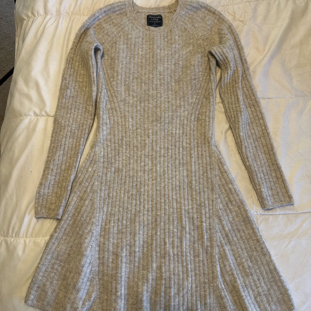 Abercrombie & Fitch Tan Ribbed Knit Sweater Dress